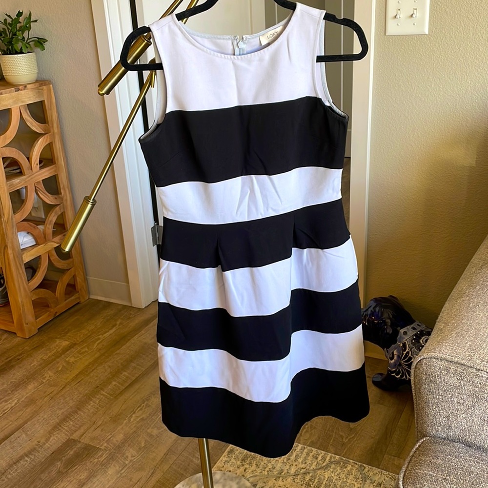 Loft Thick Stripe Dress in Baby Blue and Black